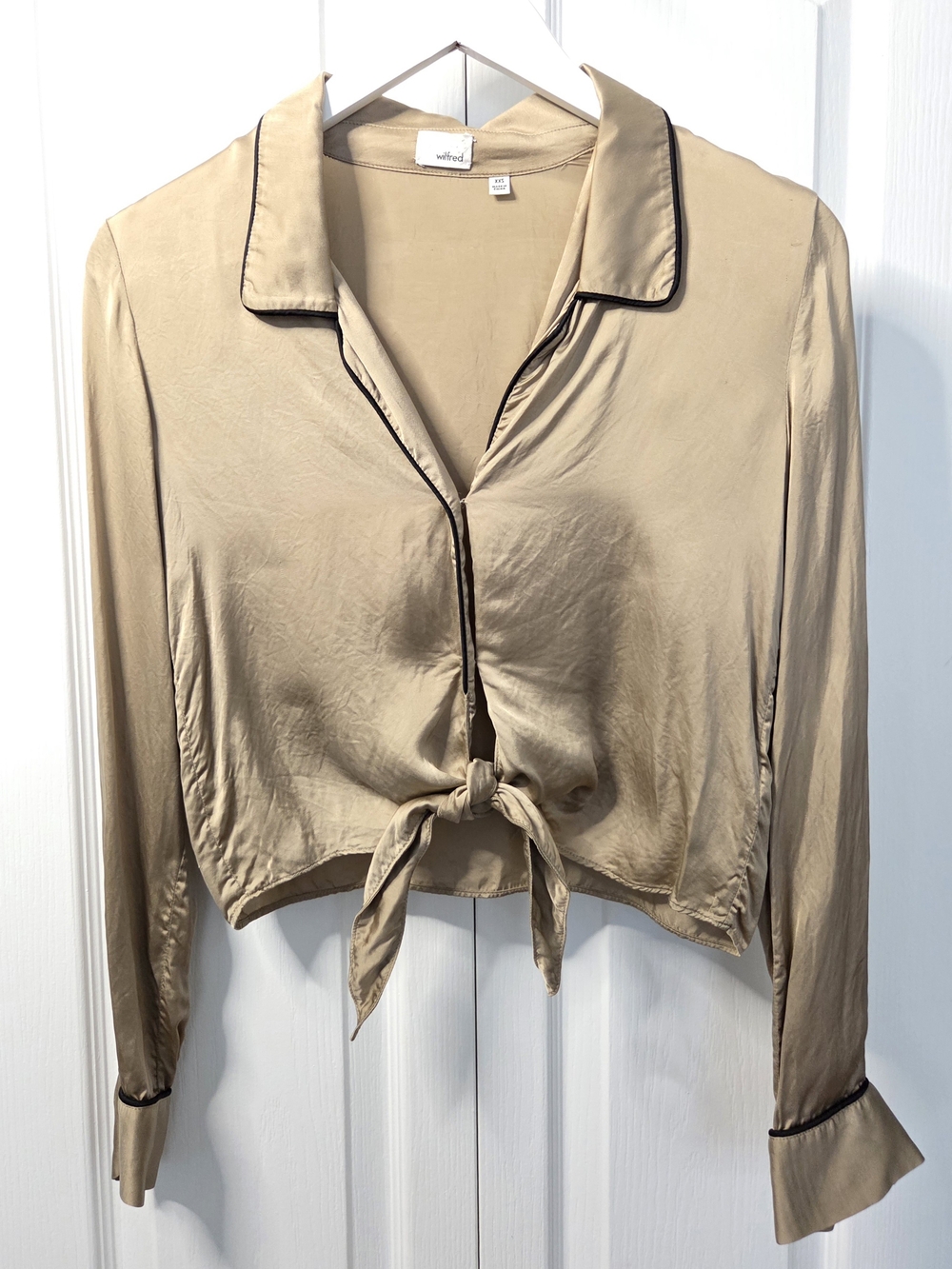 Wilfred Beige Satin Tie-Front Button Down Shirt